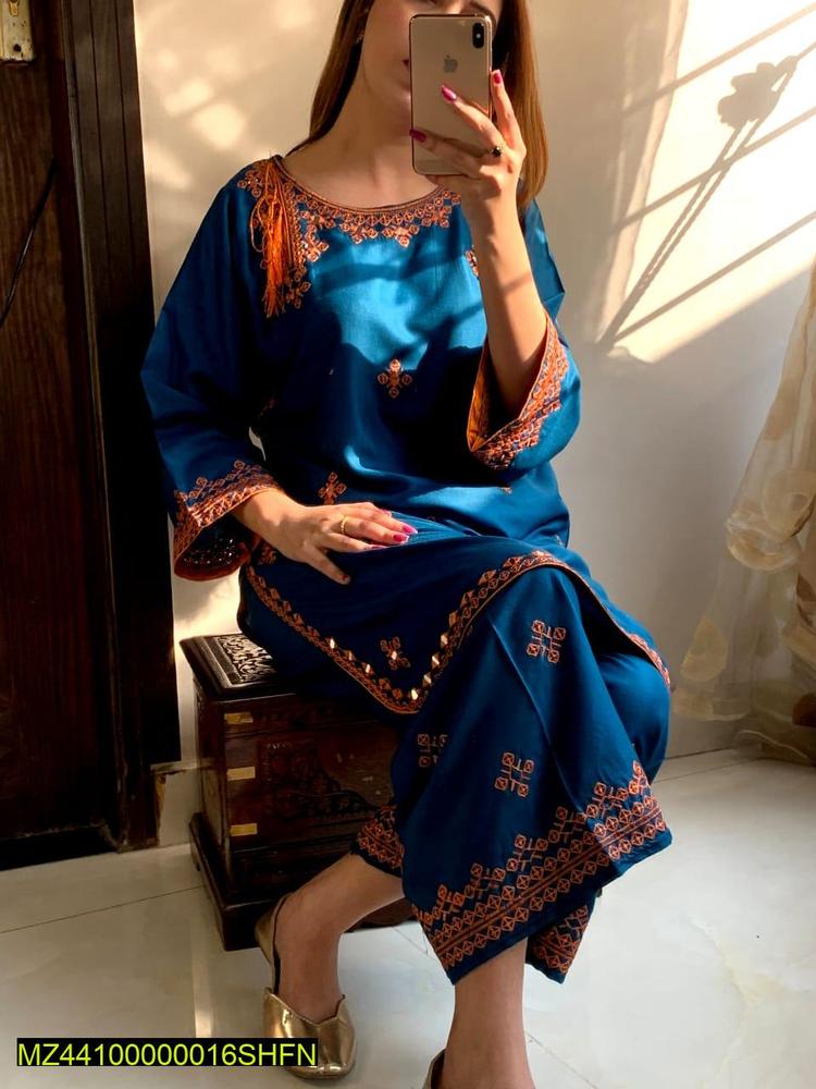 2 Pcs Women Stitched Embroidered Suit