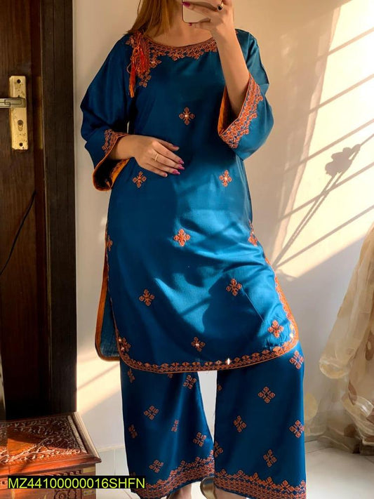 2 Pcs Women Stitched Embroidered Suit